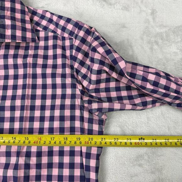 Eton Contemporary Check Dress Shirt Pink Blue Cotton Size 15.5 40 swedish Casual - Picture 7 of 9